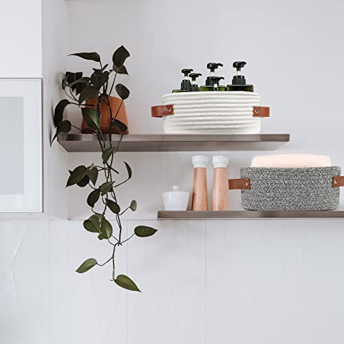 ABenkle Small Woven Basket, Mini Cotton Rope Storage Basket, Tiny White Basket, Shelf Basket, Oval Decorative Toy Dog Cat Basket for Nursery, Kids Room, Empty Gift Basket Baby Basket, 10" x 6" x 4" XS - Image 7