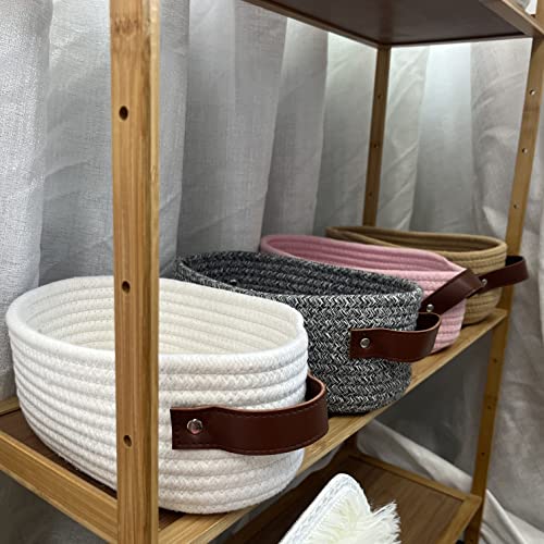 ABenkle Small Woven Basket, Mini Cotton Rope Storage Basket, Tiny White Basket, Shelf Basket, Oval Decorative Toy Dog Cat Basket for Nursery, Kids Room, Empty Gift Basket Baby Basket, 10" x 6" x 4" XS - Image 6