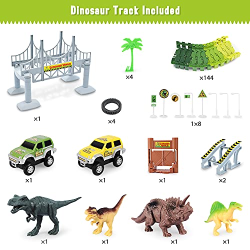 Dinosaur Toys-187 Pcs Create A Dinosaur World Road Race-Flexible Track Playset & 2 Pcs Cool Dinosaur Car for 3 4 5 6 Year & Up Old Boy Girls Best Gift - Image 2